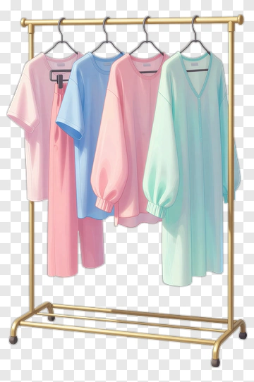 Clothing Rack With Colorful Tops And Pants PNG