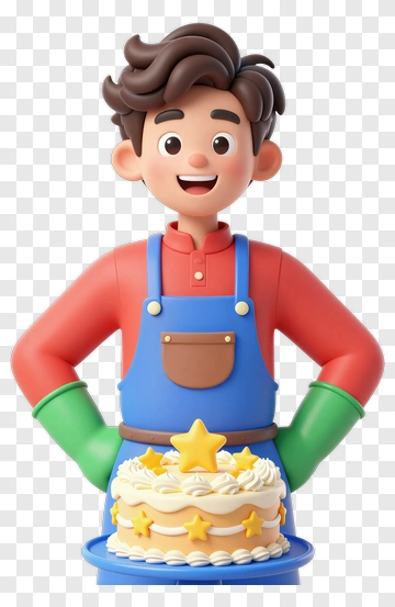 Cartoon Baker Holding A Cake PNG