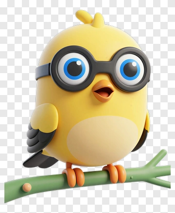 Cartoon Yellow Bird With Glasses Sitting On A Branch PNG