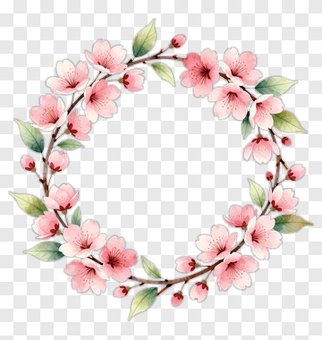 Flower Wreath With Pink Blossoms PNG