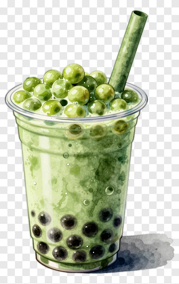 Green Bubble Tea With Tapioca Pearls PNG