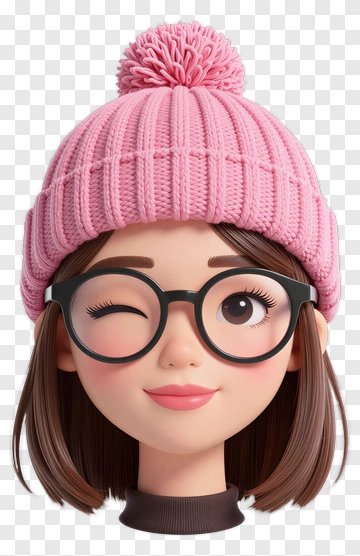 Cartoon Girl Winking In A Pink Beanie PNG