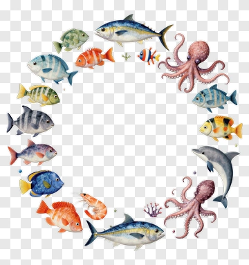 Colorful Underwater Scene With Various Fish And An Octopus PNG