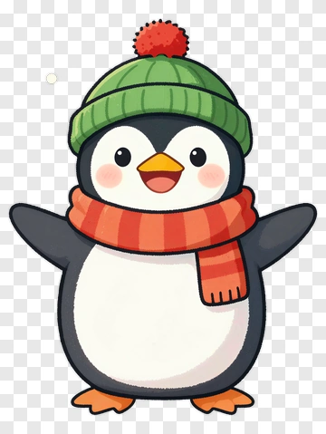 Cartoon Penguin Wearing A Green Hat And Orange Scarf PNG