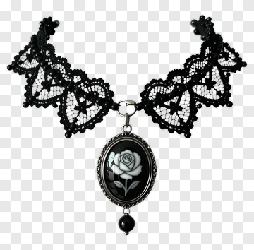 Black Lace Choker With Rose Pendant PNG