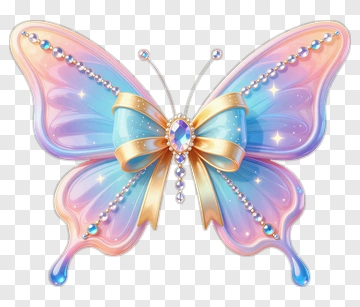Colorful Butterfly With Gems And Ribbons PNG