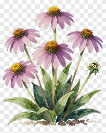 Pink Coneflower With Green Leaves PNG