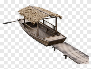 Wooden Boat With Thatched Roof PNG