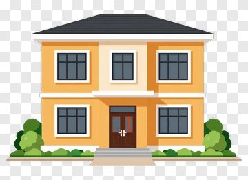 Colorful House With Green Bushes PNG