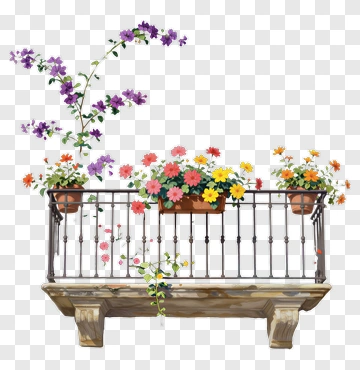 Colorful Flower Balcony With Pots PNG