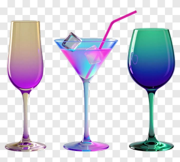 Colorful Cocktail Glasses With Ice Cubes PNG