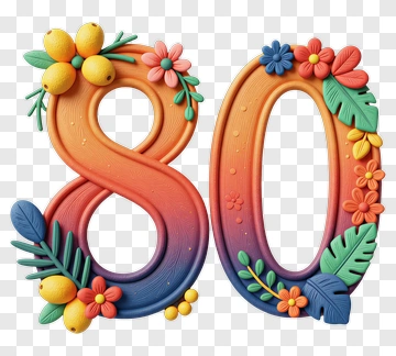 Colorful 80Th Birthday Number Decoration PNG