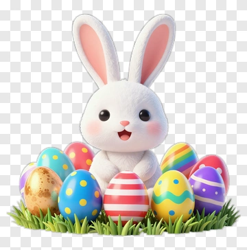 Cartoon Bunny With Colorful Easter Eggs PNG