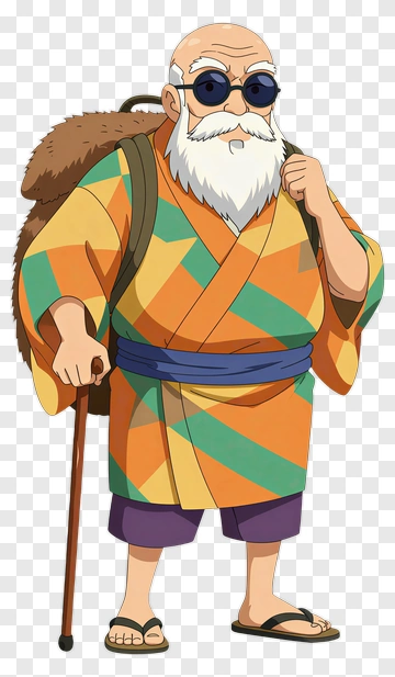 Cartoon Elderly Man With A Walking Stick PNG
