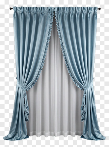 Blue Curtain With Decorative Trim PNG