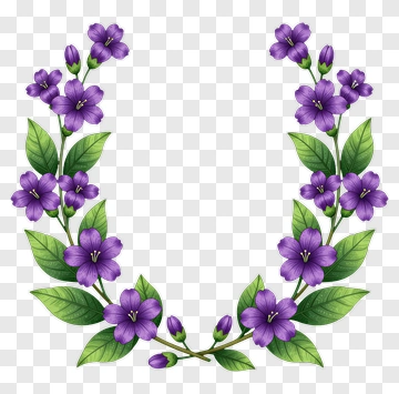 Purple Flower Wreath With Green Leaves PNG