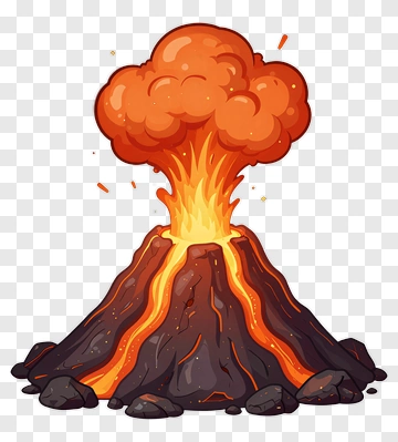 Cartoon Volcano Erupting With Lava PNG