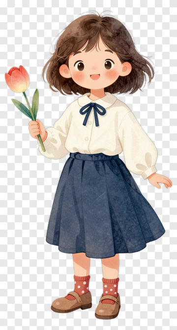 Cartoon Girl Holding A Tulip PNG