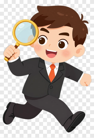 Cartoon Detective Boy Running With Magnifying Glass PNG