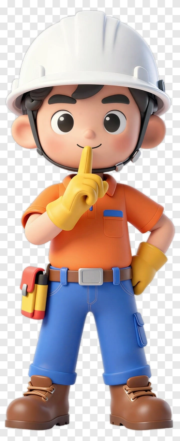Cartoon Construction Worker Holding A Finger To His Lips PNG