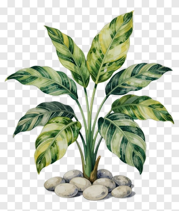 Colorful Plant With Decorative Stones PNG