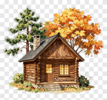 Autumn Cabin Surrounded By Trees PNG