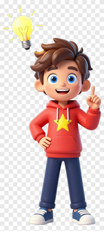 Cartoon Boy With A Light Bulb Idea PNG