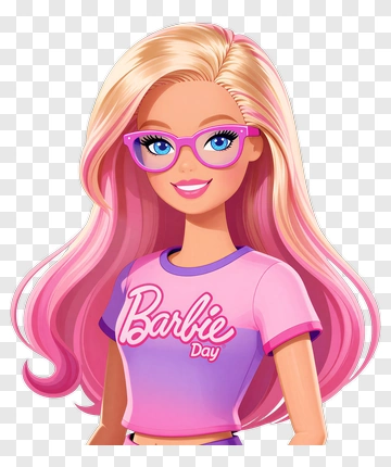 Barbie Day Character With Pink Glasses PNG