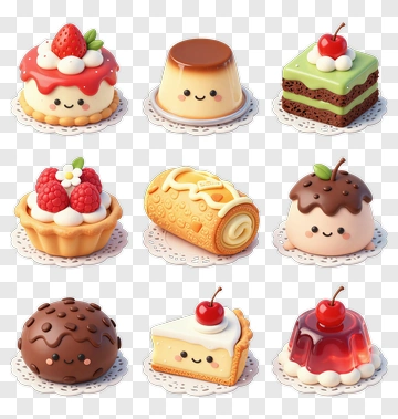 Cute Dessert Collection With Kawaii Sweets PNG