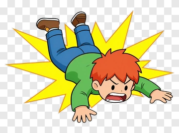 Cartoon Boy Falling With An Explosion Effect PNG