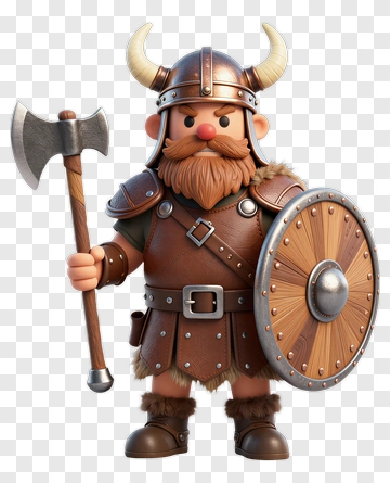 3D Viking Warrior Holding Axe And Shield PNG