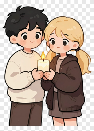 Cartoon Couple Holding A Candle PNG