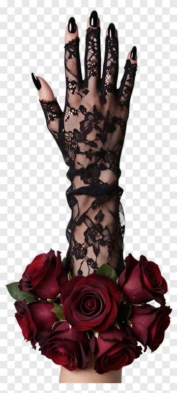 Lace Glove With Red Roses PNG