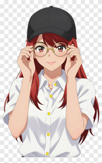 Anime Girl Wearing Glasses And A Cap PNG