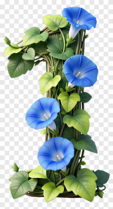 Blue Morning Glory Flowers With Green Leaves PNG