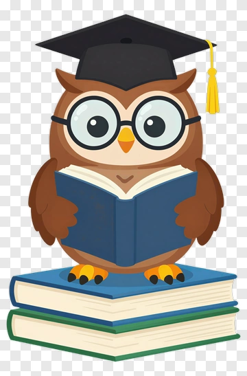 Cartoon Owl Wearing Graduation Cap Holding A Book PNG