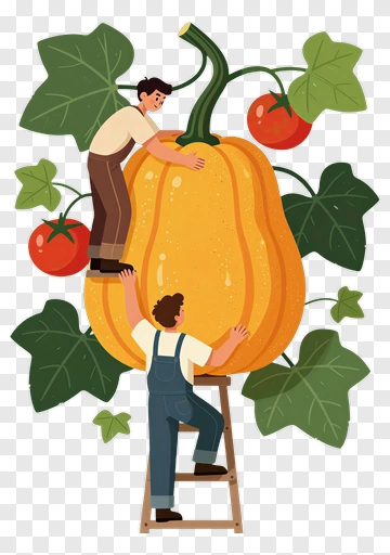 Farmers Harvesting A Giant Pumpkin PNG