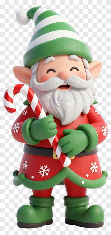 Cartoon Christmas Gnome Holding A Candy Cane PNG