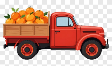 Red Truck Loaded With Oranges PNG