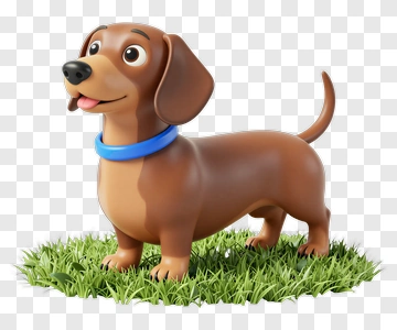 Cartoon Dachshund Standing On Grass PNG