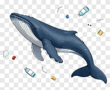 Cartoon Whale Surrounded By Ocean Pollution PNG