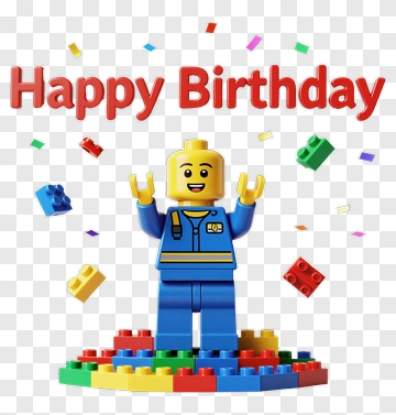 Happy Birthday Lego Minifigure With Colorful Confetti PNG