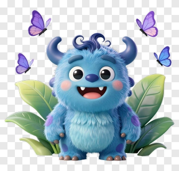 Cartoon Monster Surrounded By Butterflies PNG