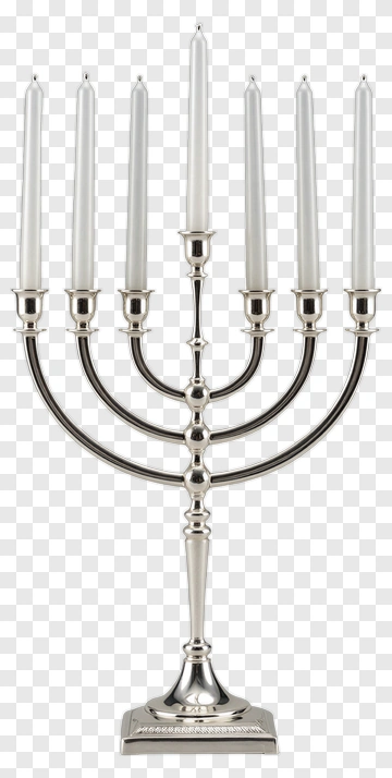 Silver Menorah With White Candles PNG