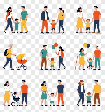 Family Interacting In Various Situations PNG
