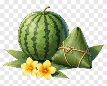 Watermelon And Rice Dumpling With Flowers PNG