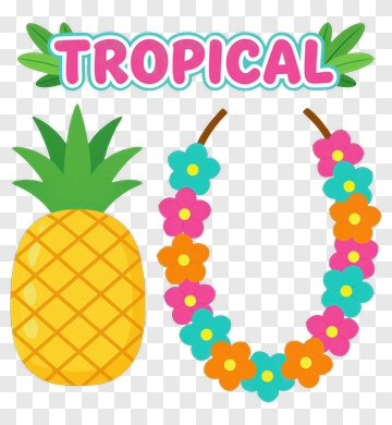 Tropical Pineapple And Flower Lei PNG