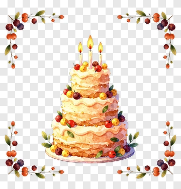 Birthday Cake With Candles And Fruit Decorations PNG