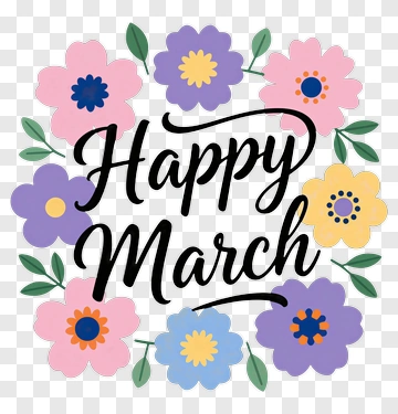 Happy March Floral Design PNG