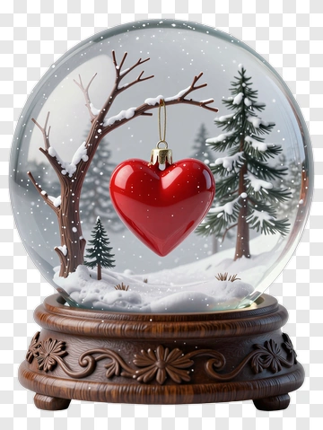 Snow Globe With Heart Ornament And Winter Scene PNG